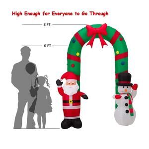 Santa and Snowman Inflatable 8FT Archway Christmas Yard Outdoor Decor LED New